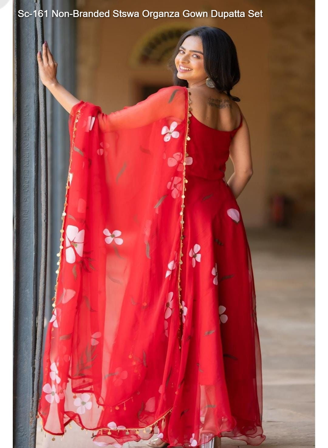 Sc-161 Non-Branded Stswa Organza Gown Dupatta Set