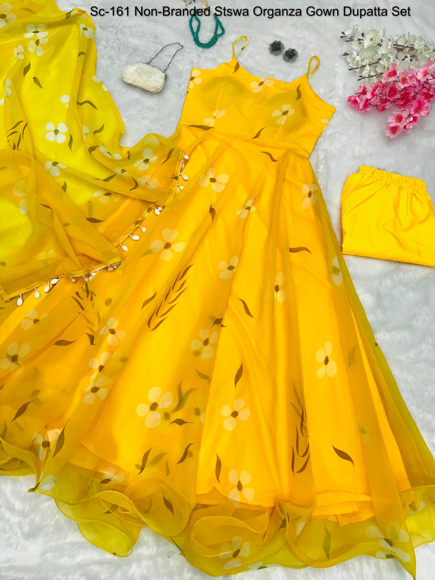 Sc-161 Non-Branded Stswa Organza Gown Dupatta Set