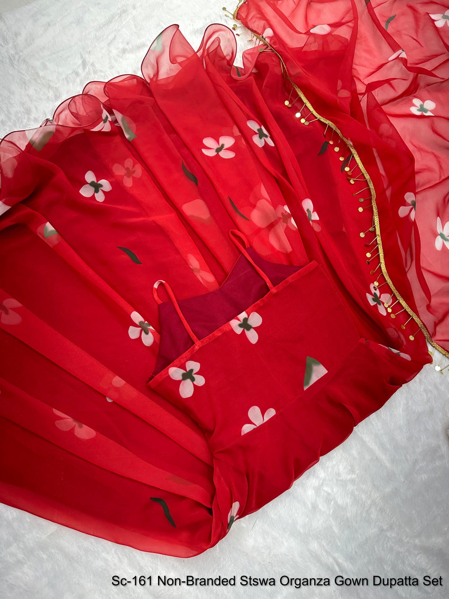 Sc-161 Non-Branded Stswa Organza Gown Dupatta Set