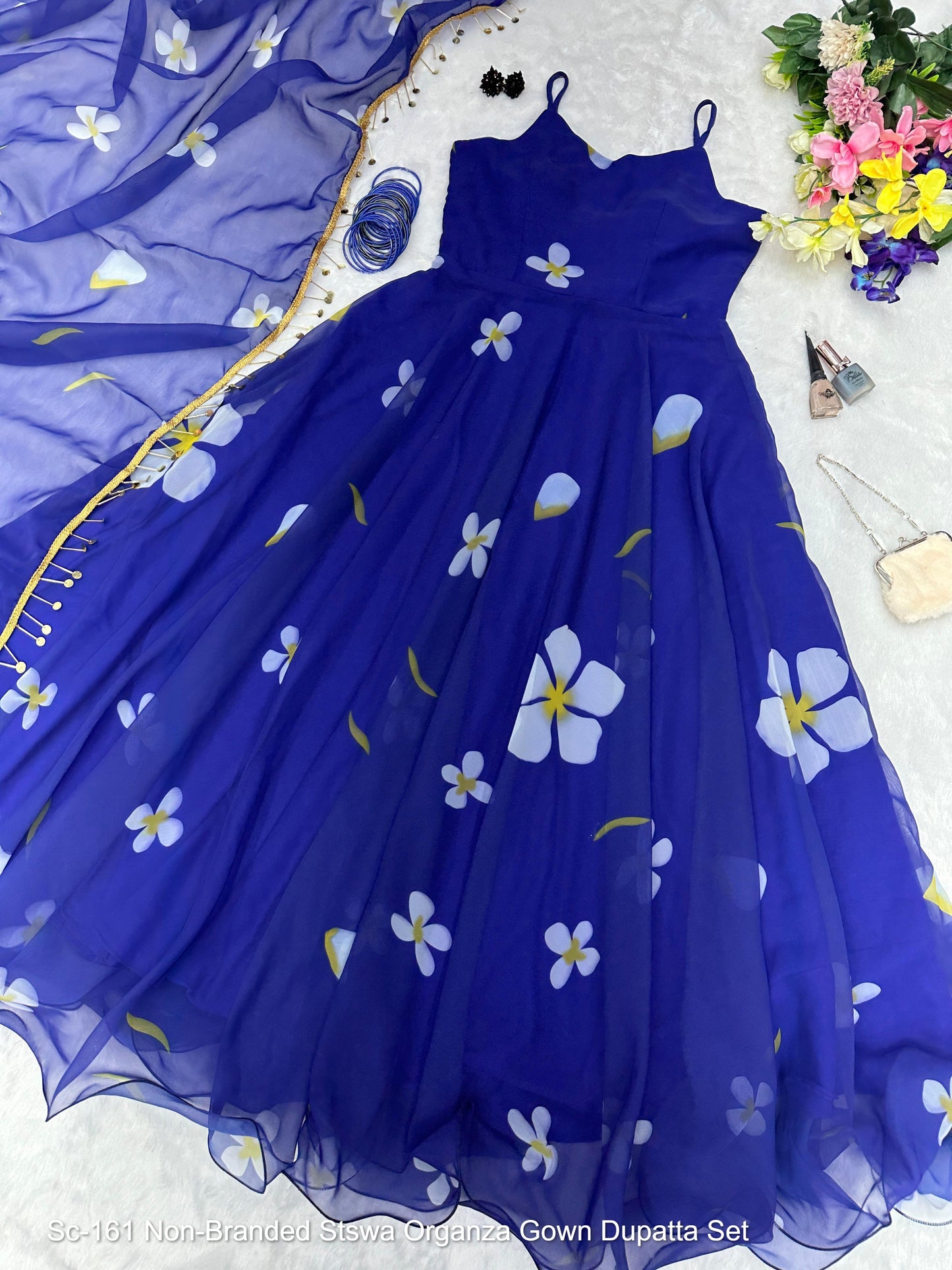 Sc-161 Non-Branded Stswa Organza Gown Dupatta Set