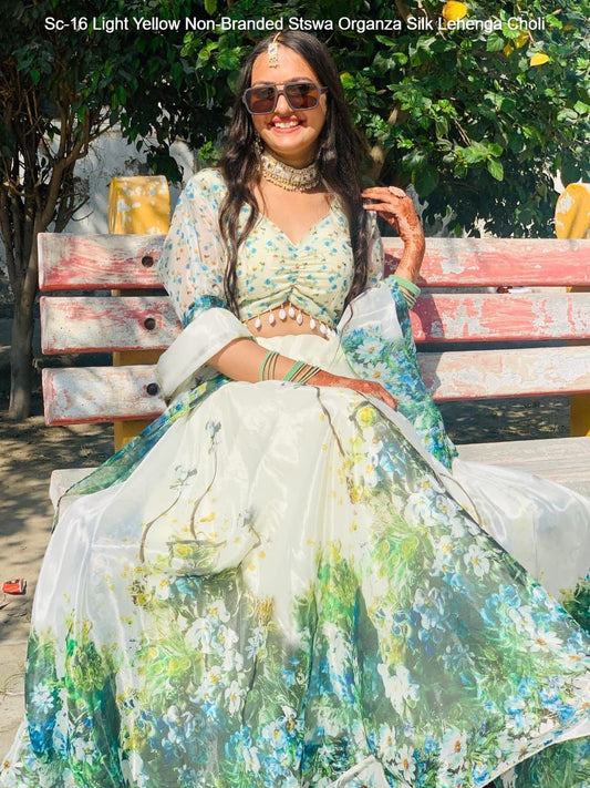 Sc-16 Light Yellow Non-Branded Stswa Organza Silk Lehenga Choli