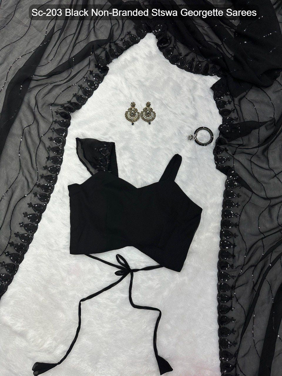 Sc-203 Black Non-Branded Stswa Georgette Sarees