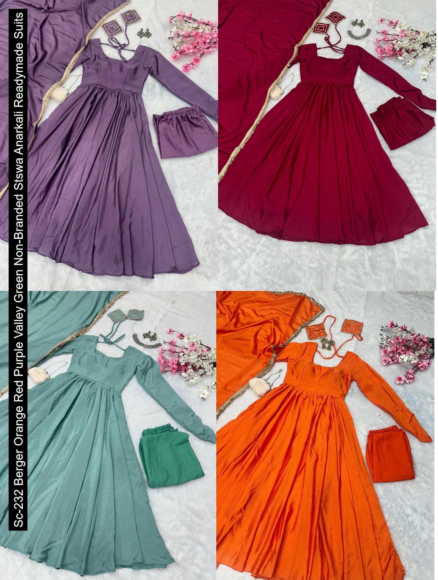 Sc-232 Berger Orange Red Purple Valley Green Non-Branded Stswa Anarkali Readymade Suits