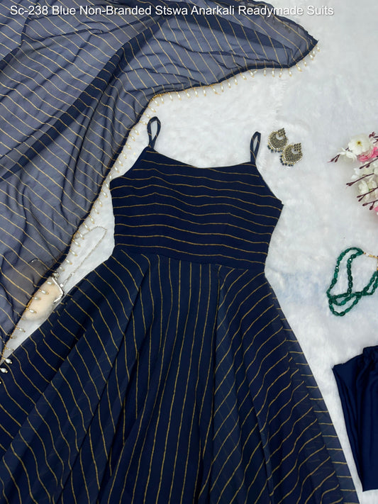 Sc-238 Blue Non-Branded Stswa Anarkali Readymade Suits