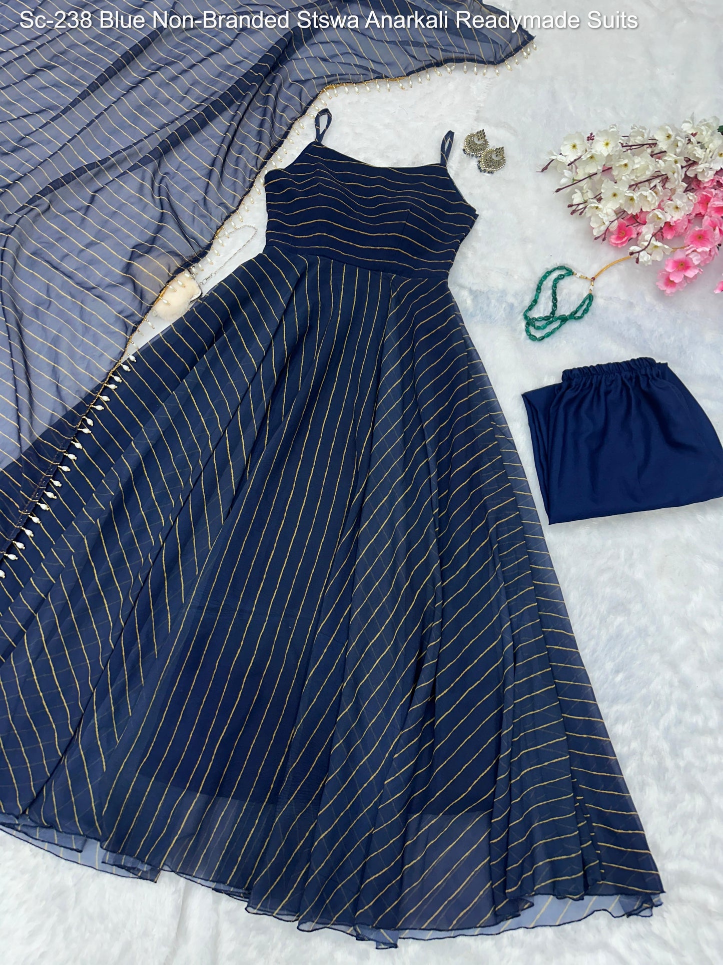 Sc-238 Blue Non-Branded Stswa Anarkali Readymade Suits