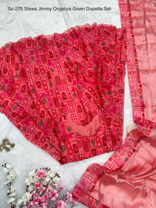 Sc-275 Stswa Jimmy Organza Gown Dupatta Set
