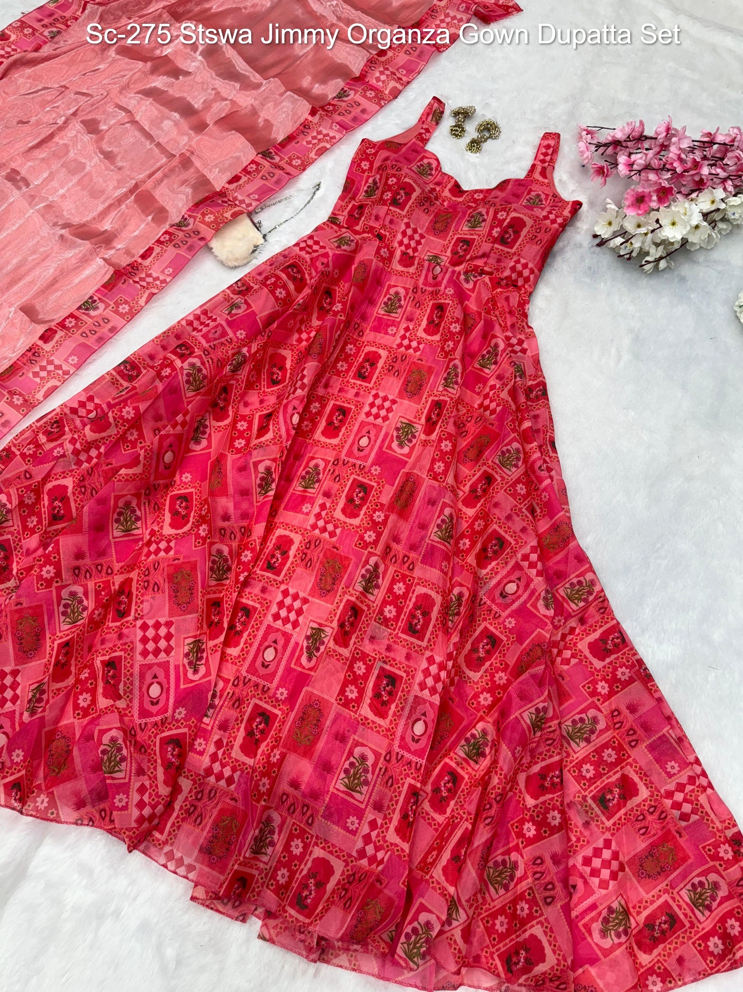Sc-275 Stswa Jimmy Organza Gown Dupatta Set