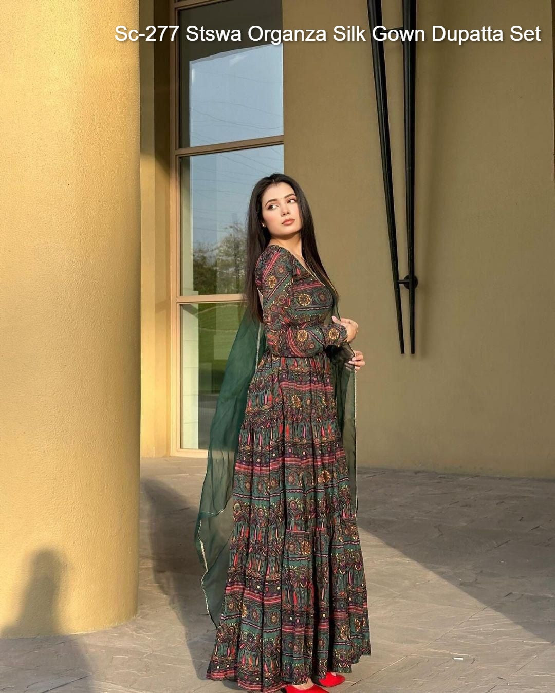 Sc-277 Stswa Organza Silk Gown Dupatta Set