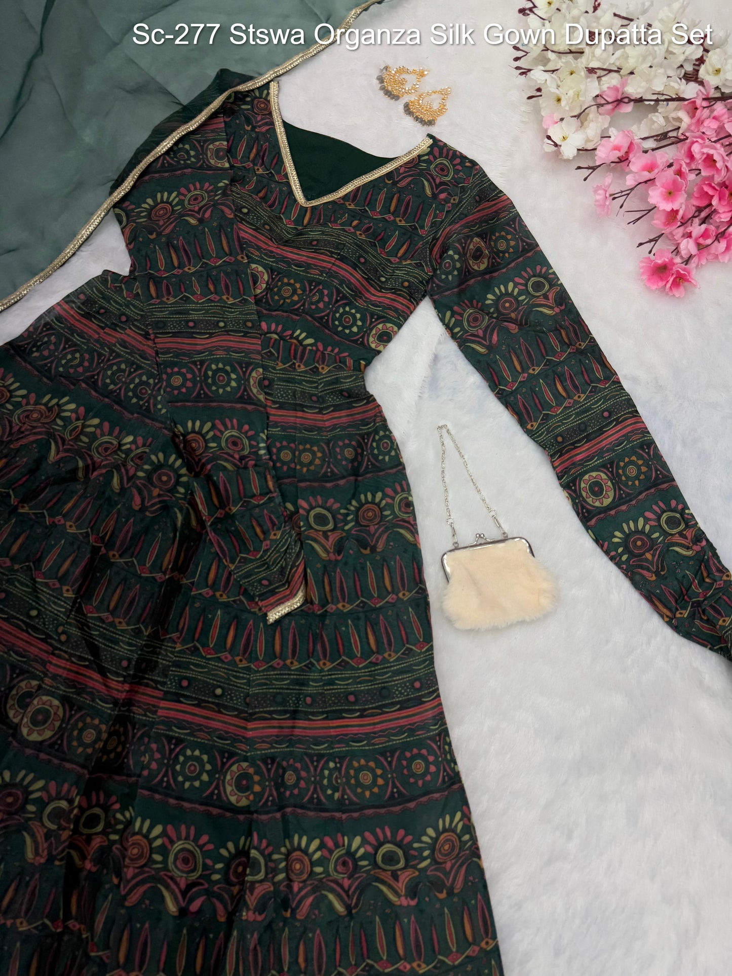 Sc-277 Stswa Organza Silk Gown Dupatta Set