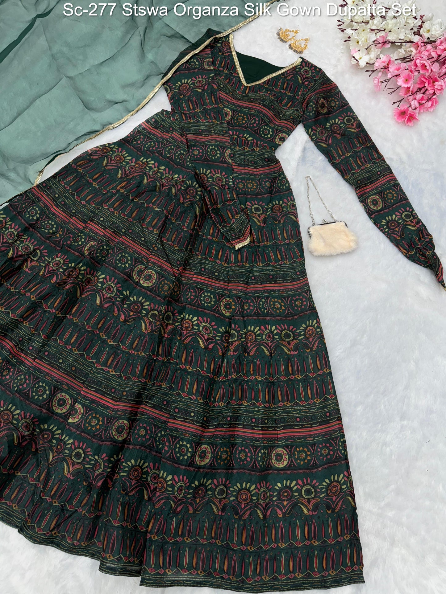 Sc-277 Stswa Organza Silk Gown Dupatta Set