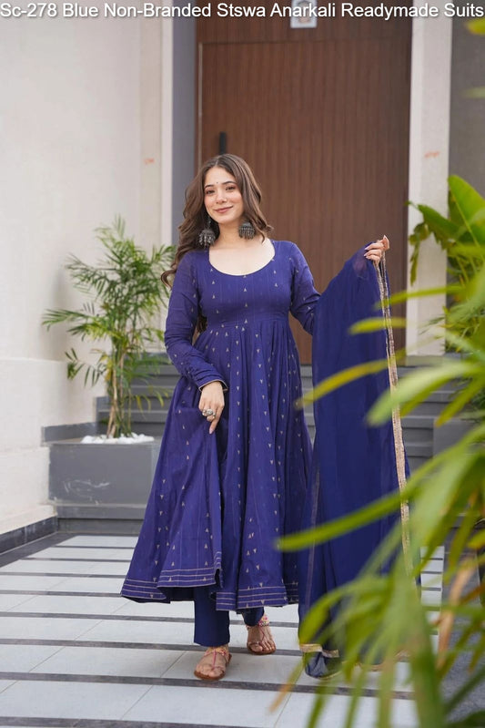 Sc-278 Blue Non-Branded Stswa Anarkali Readymade Suits