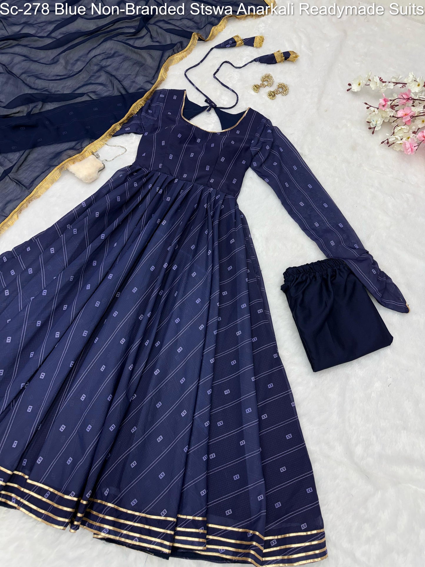 Sc-278 Blue Non-Branded Stswa Anarkali Readymade Suits