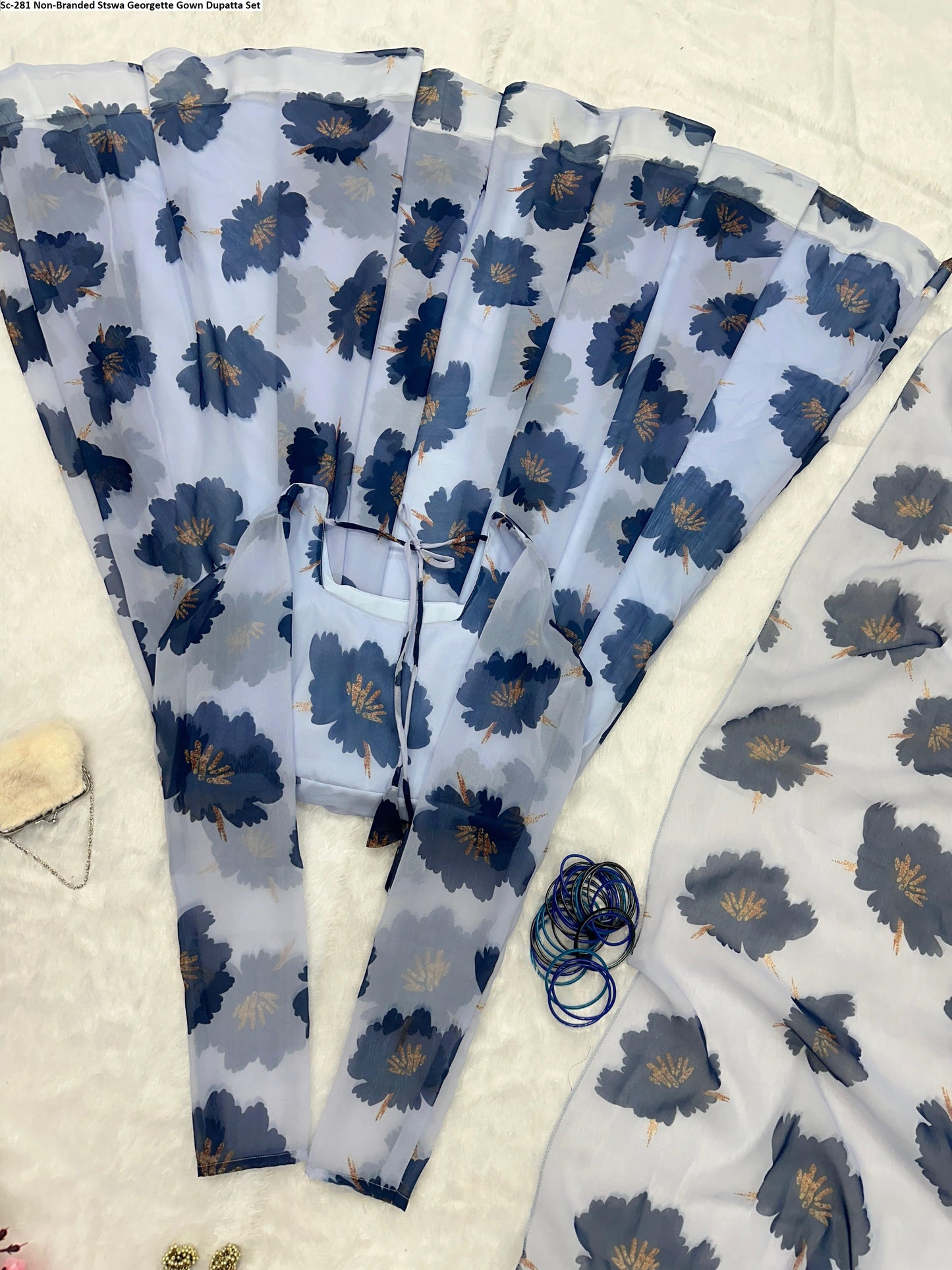 Sc-281 Non-Branded Stswa Georgette Gown Dupatta Set