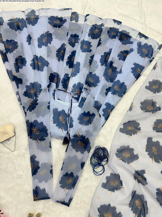 Sc-281 Non-Branded Stswa Georgette Gown Dupatta Set