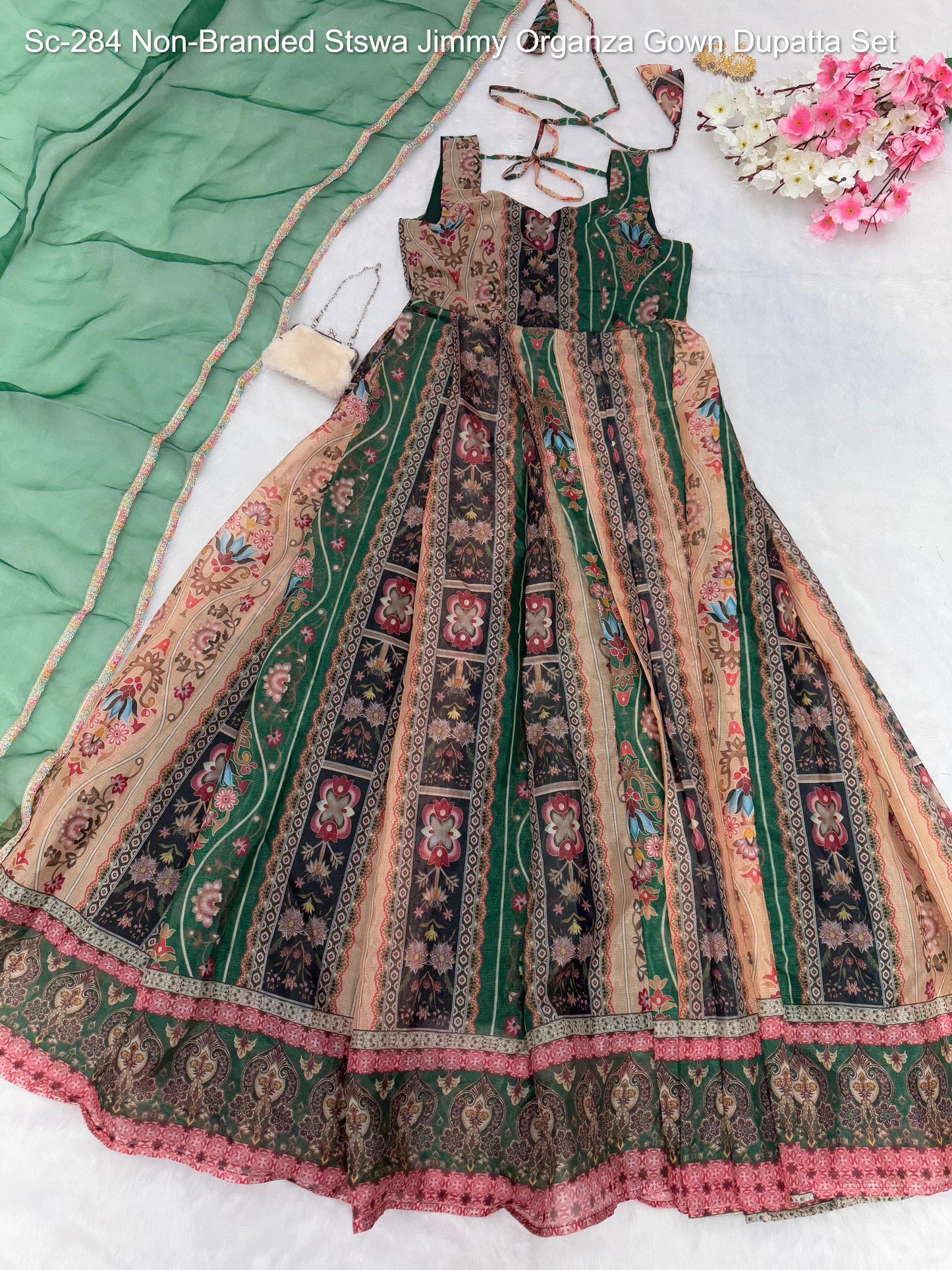 Sc-284 Non-Branded Stswa Jimmy Organza Gown Dupatta Set