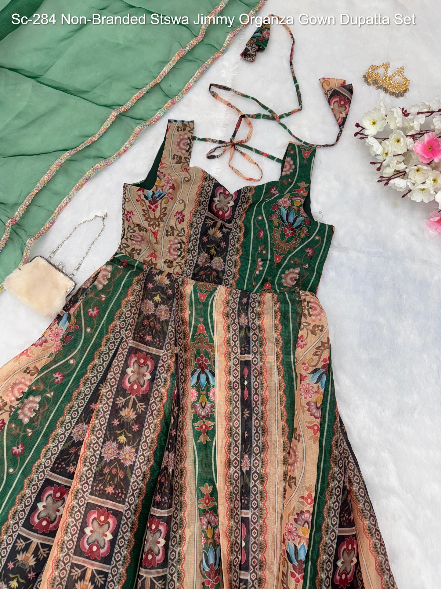 Sc-284 Non-Branded Stswa Jimmy Organza Gown Dupatta Set