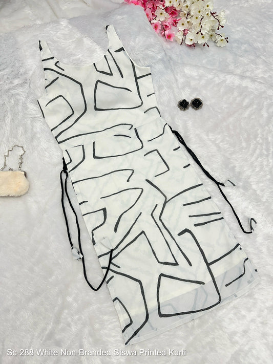 Sc-288 White Non-Branded Stswa Printed Kurti