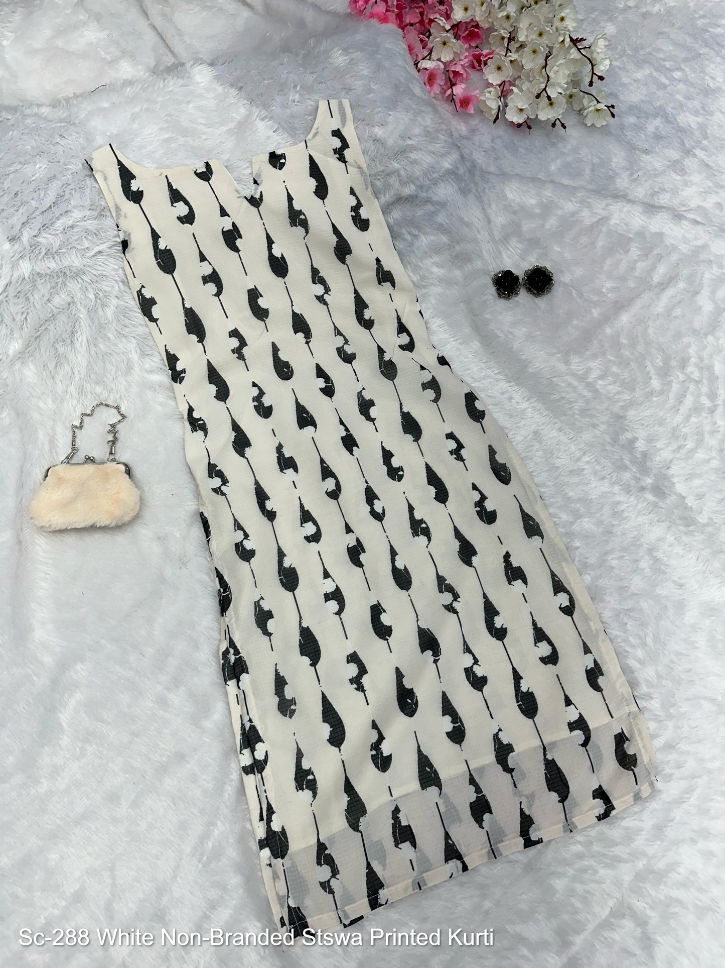 Sc-288 White Non-Branded Stswa Printed Kurti