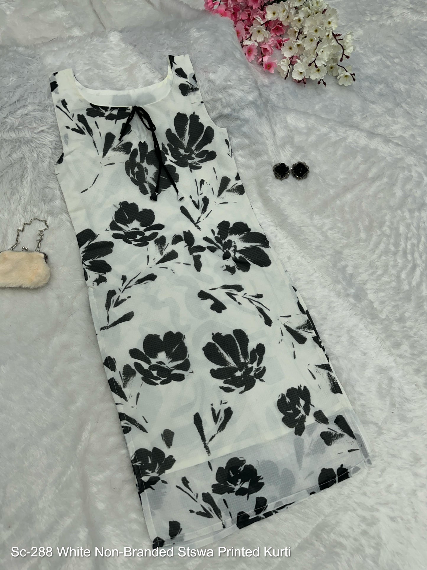 Sc-288 White Non-Branded Stswa Printed Kurti