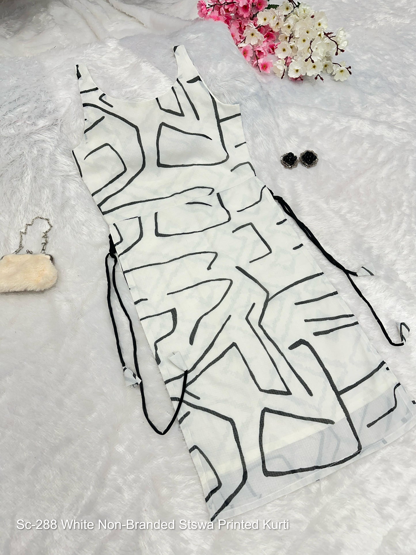 Sc-288 White Non-Branded Stswa Printed Kurti