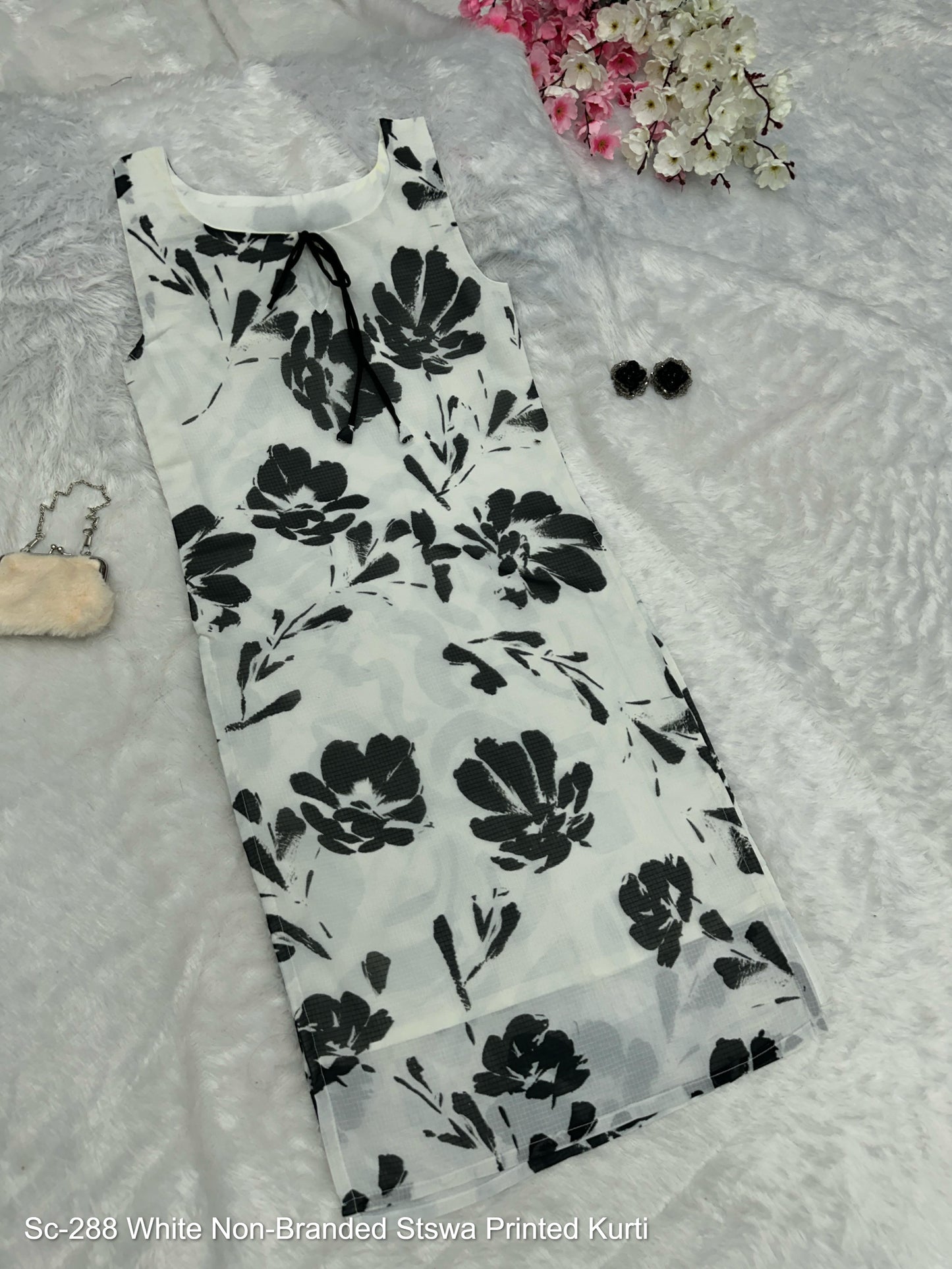 Sc-288 White Non-Branded Stswa Printed Kurti