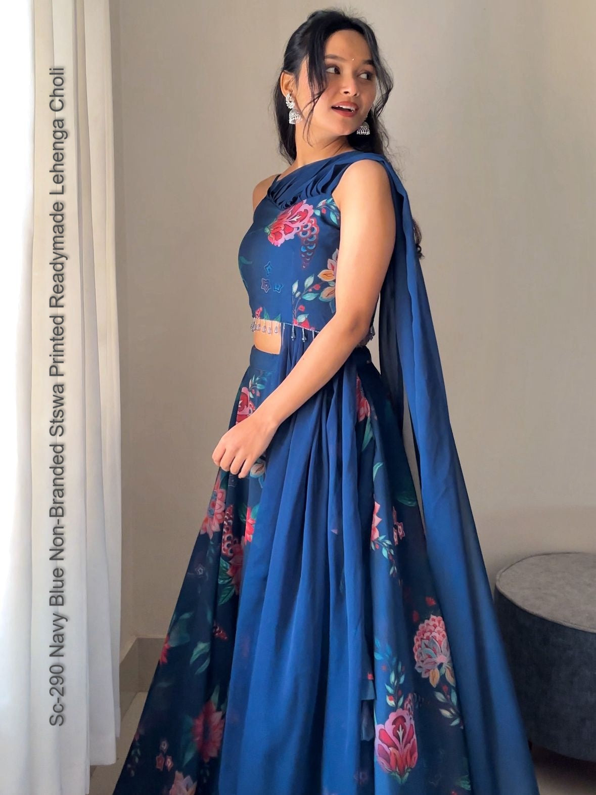 Sc-290 Navy Blue Non-Branded Stswa Printed Readymade Lehenga Choli