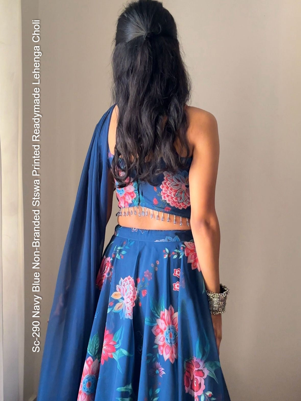 Sc-290 Navy Blue Non-Branded Stswa Printed Readymade Lehenga Choli