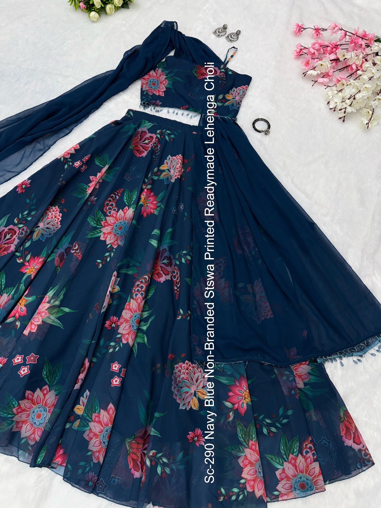 Sc-290 Navy Blue Non-Branded Stswa Printed Readymade Lehenga Choli