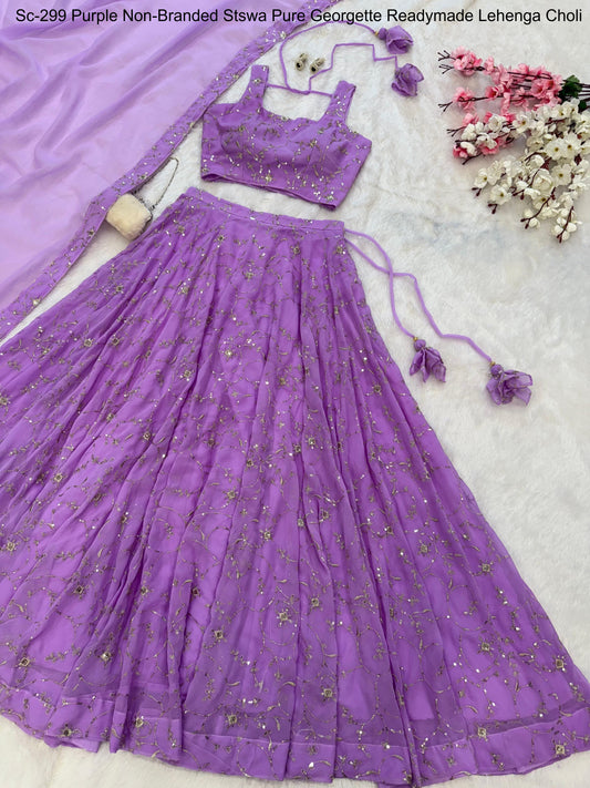 Sc-299 Purple Non-Branded Stswa Pure Georgette Readymade Lehenga Choli