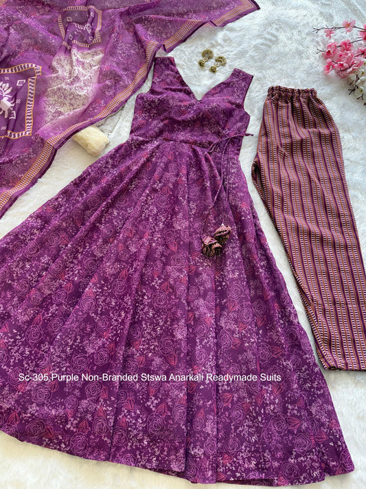 Sc-305 Purple Non-Branded Stswa Anarkali Readymade Suits