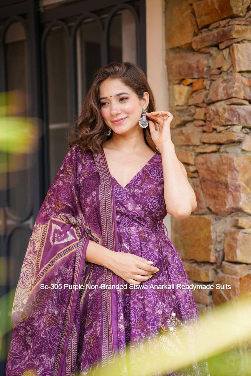 Sc-305 Purple Non-Branded Stswa Anarkali Readymade Suits