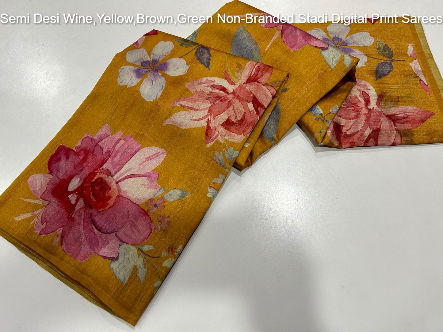 Semi Desi Wine,Yellow,Brown,Green Non-Branded Stadi Digital Print Sarees