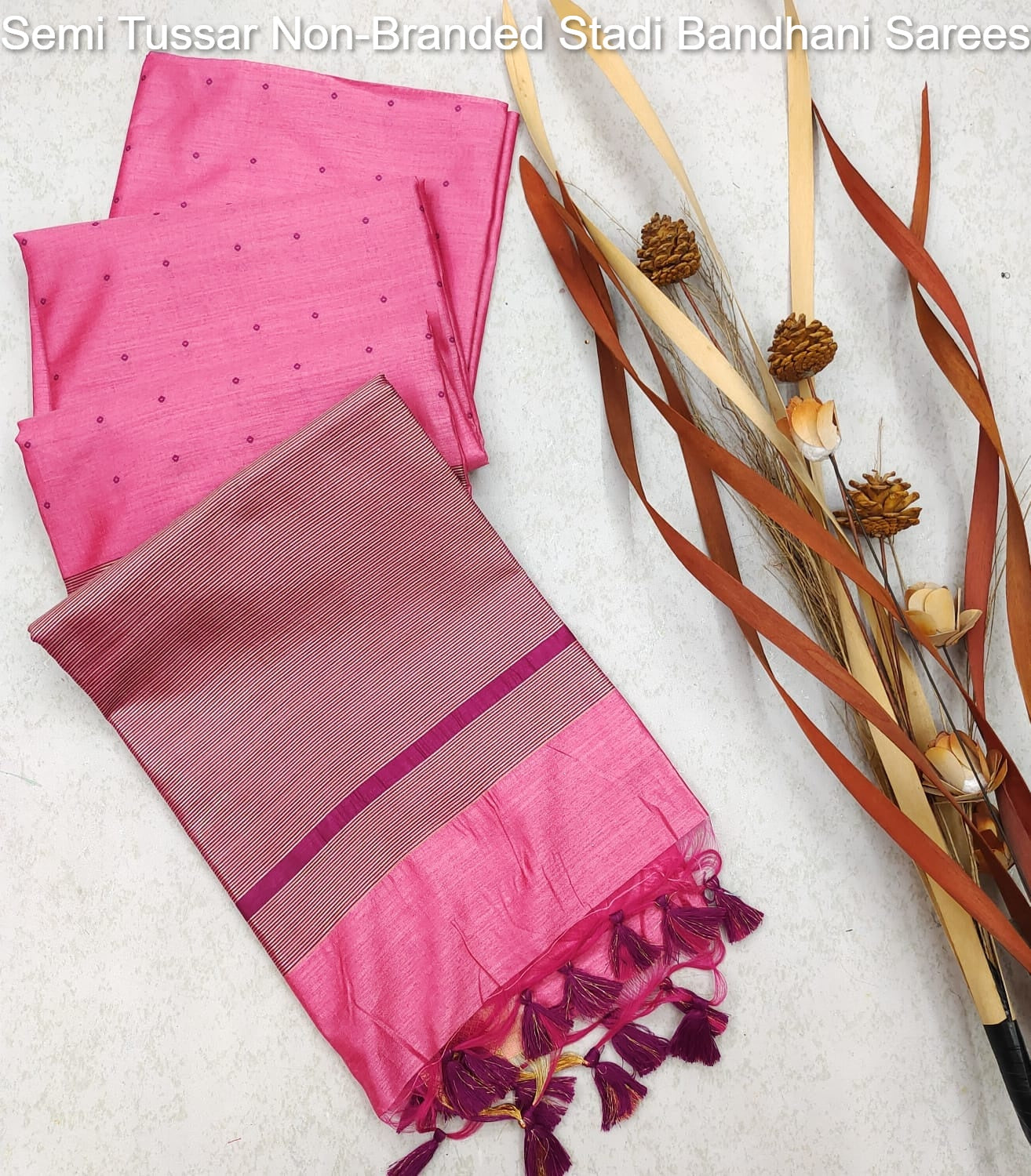 Semi Tussar Non-Branded Stadi Bandhani Sarees