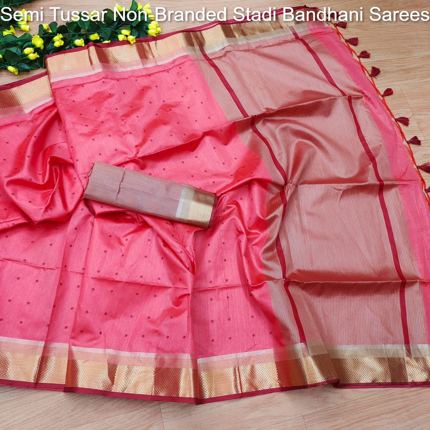 Semi Tussar Non-Branded Stadi Bandhani Sarees