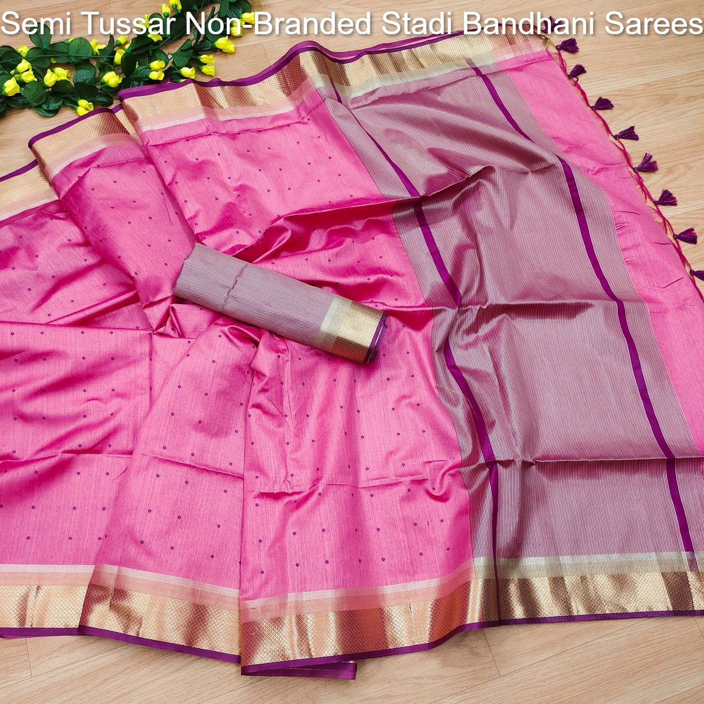 Semi Tussar Non-Branded Stadi Bandhani Sarees