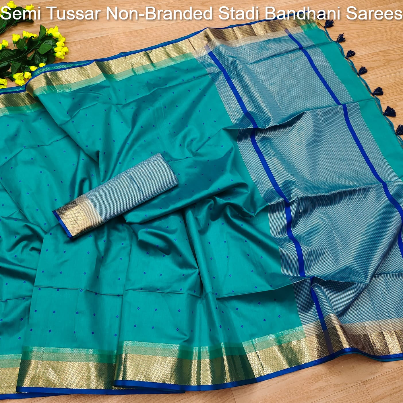Semi Tussar Non-Branded Stadi Bandhani Sarees