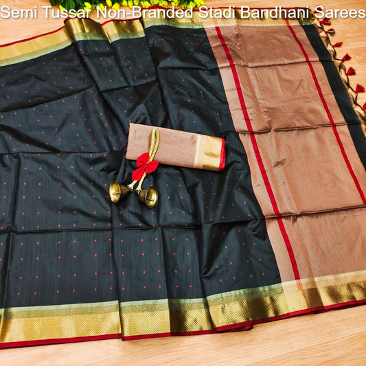 Semi Tussar Non-Branded Stadi Bandhani Sarees