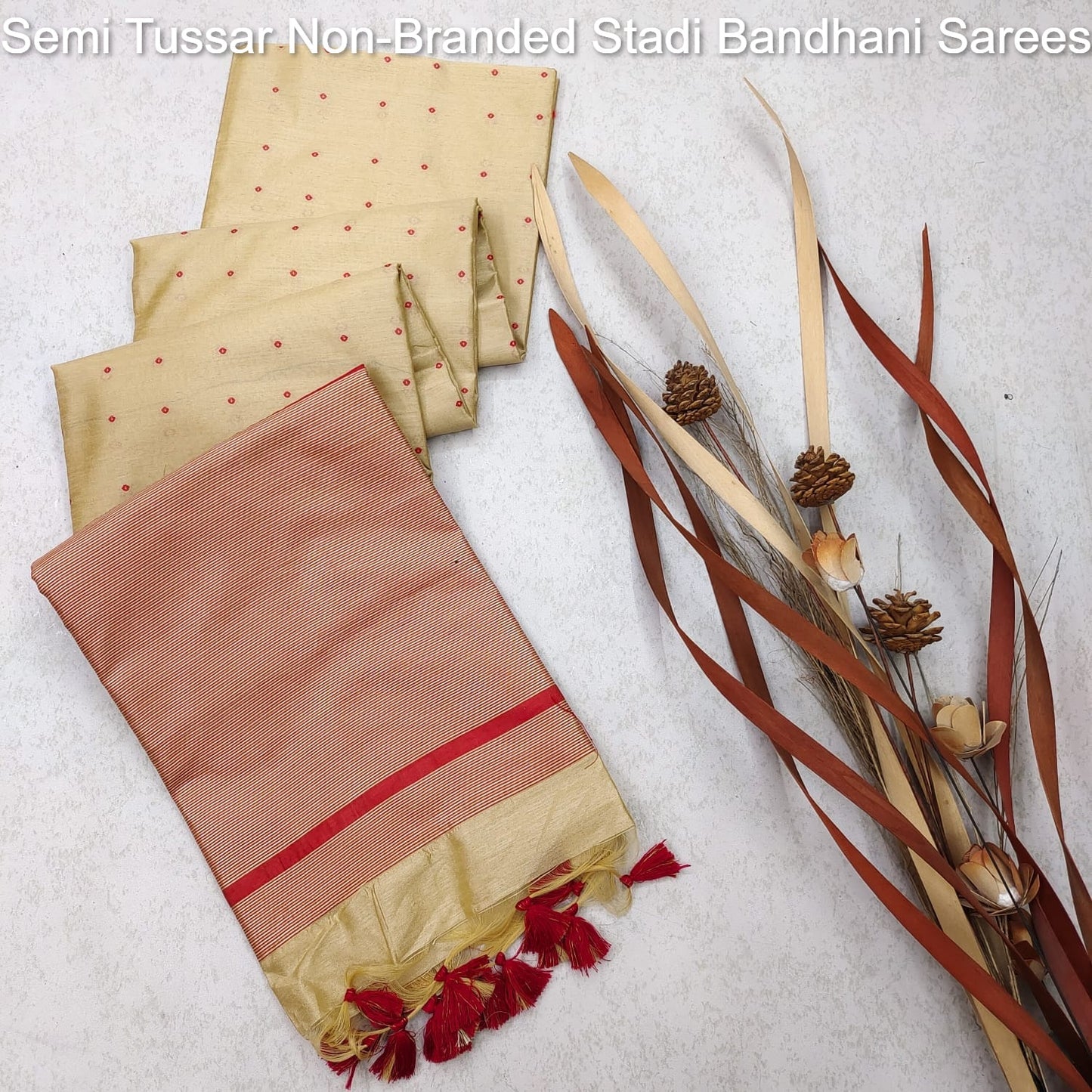 Semi Tussar Non-Branded Stadi Bandhani Sarees