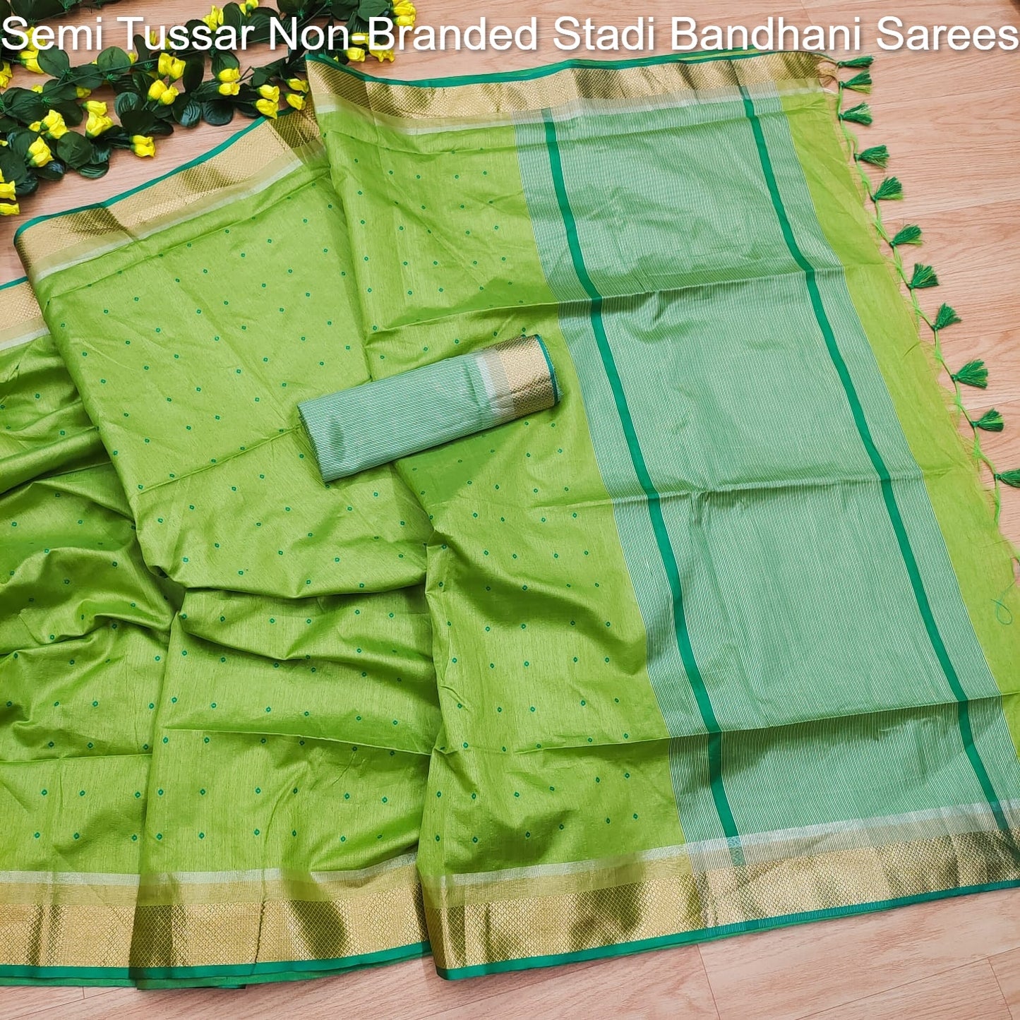 Semi Tussar Non-Branded Stadi Bandhani Sarees
