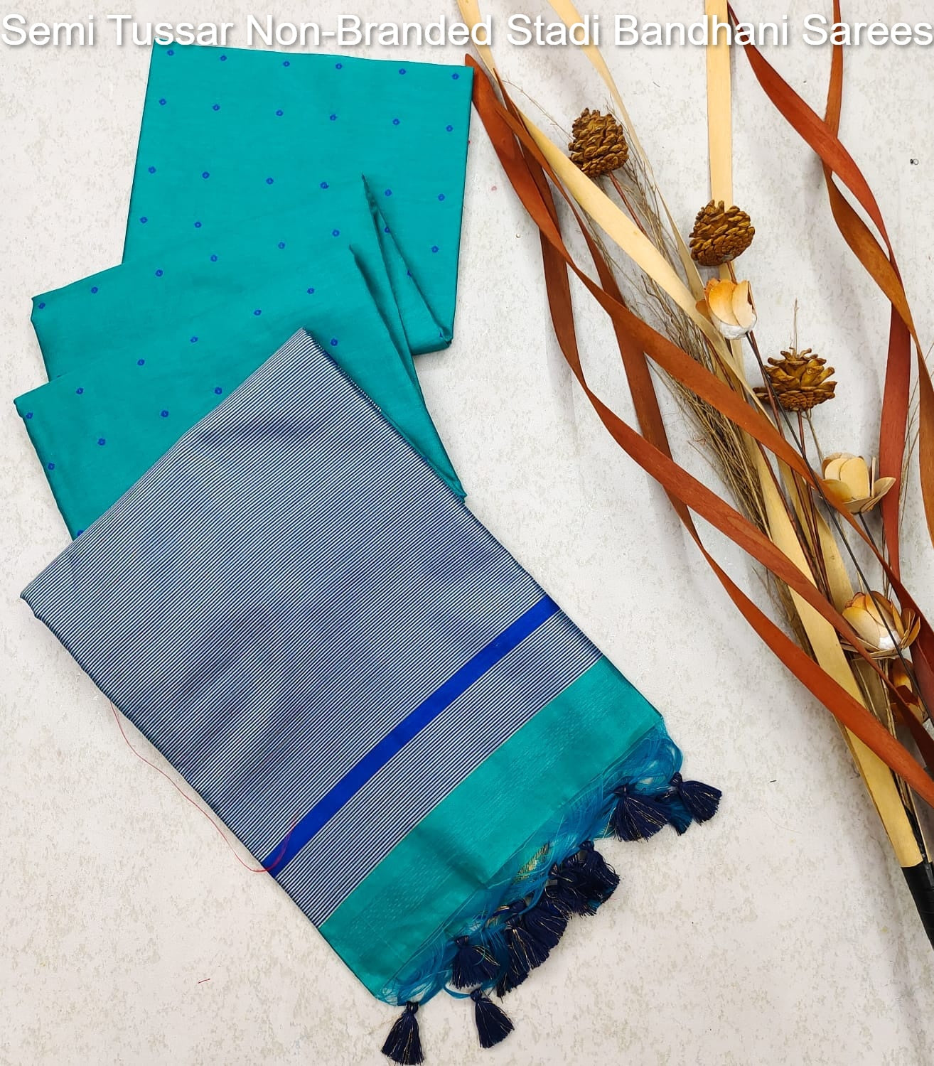 Semi Tussar Non-Branded Stadi Bandhani Sarees