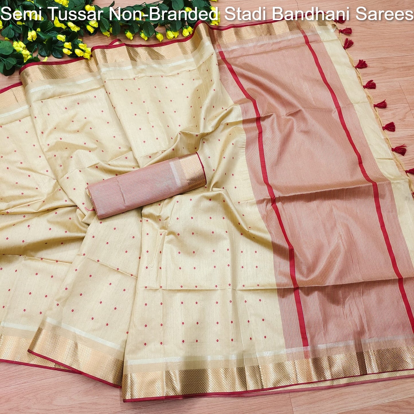 Semi Tussar Non-Branded Stadi Bandhani Sarees