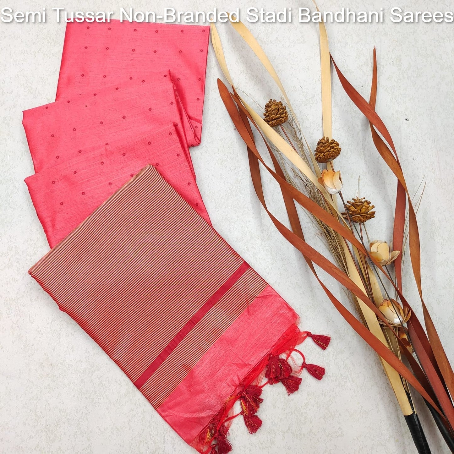 Semi Tussar Non-Branded Stadi Bandhani Sarees