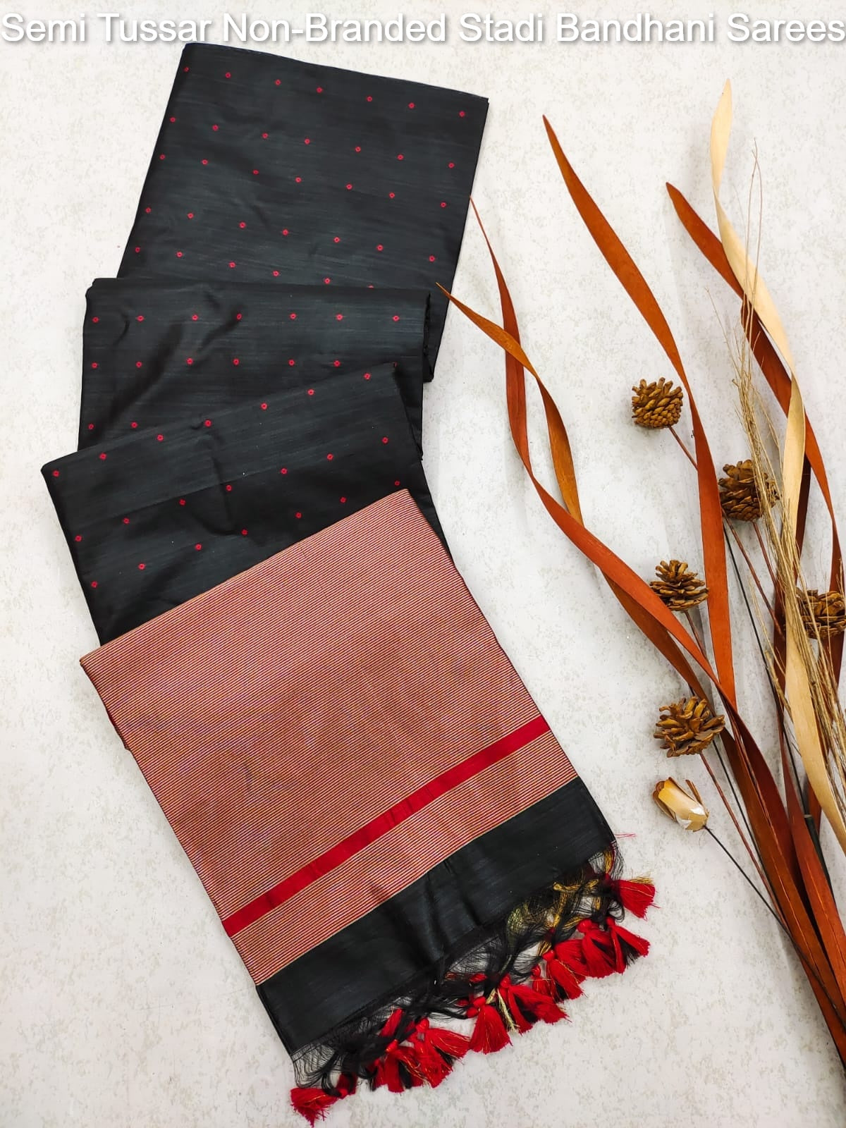 Semi Tussar Non-Branded Stadi Bandhani Sarees