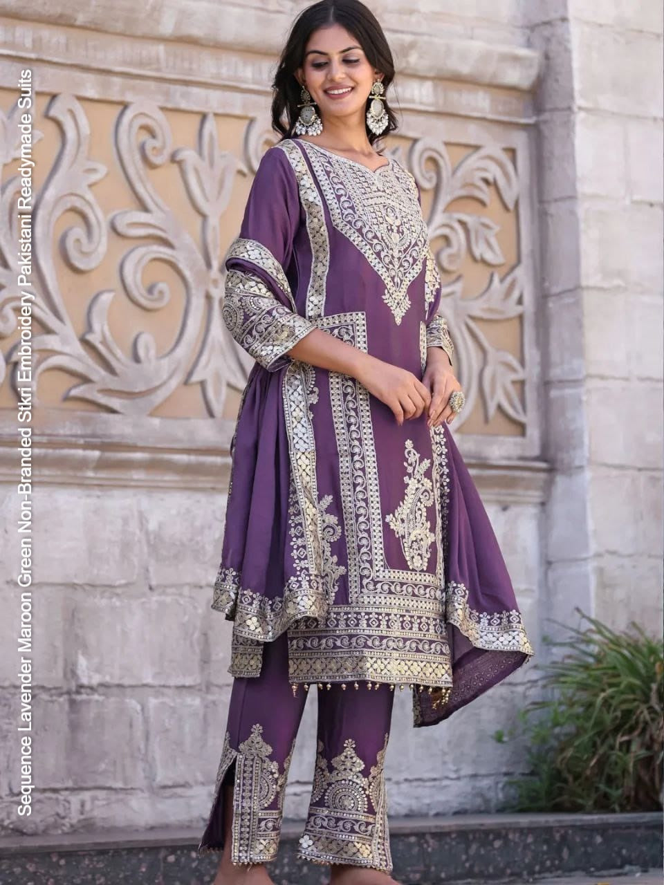 Sequence Lavender Maroon Green Non-Branded Stkri Embroidery Pakistani Readymade Suits