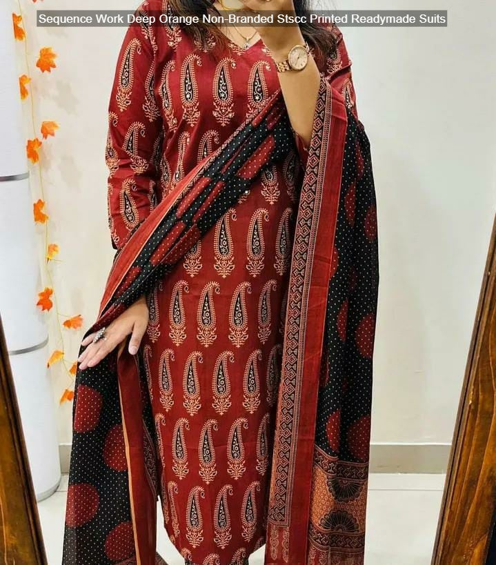 Sequence Work Deep Orange Non-Branded Stscc Printed Readymade Suits