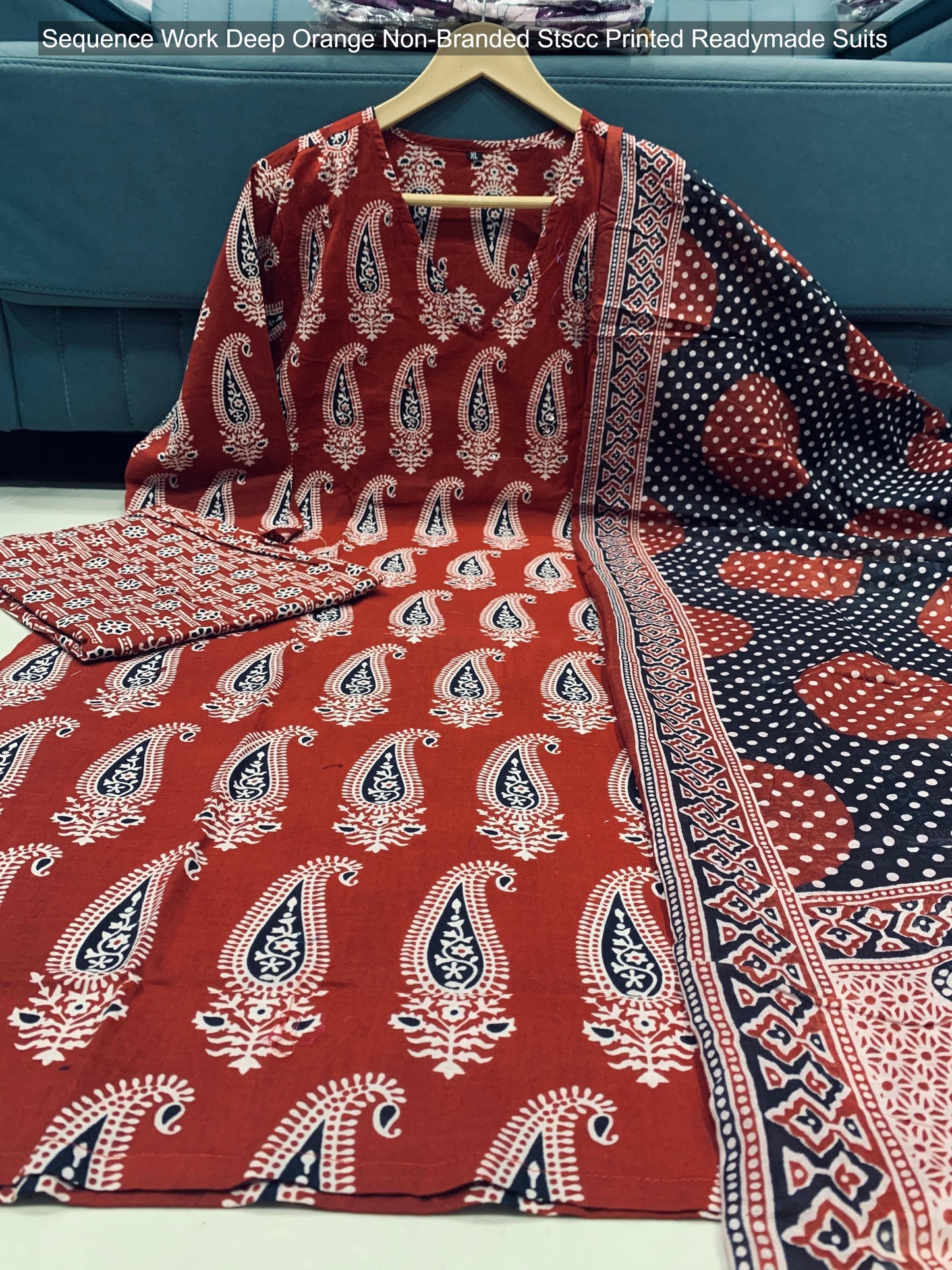 Sequence Work Deep Orange Non-Branded Stscc Printed Readymade Suits