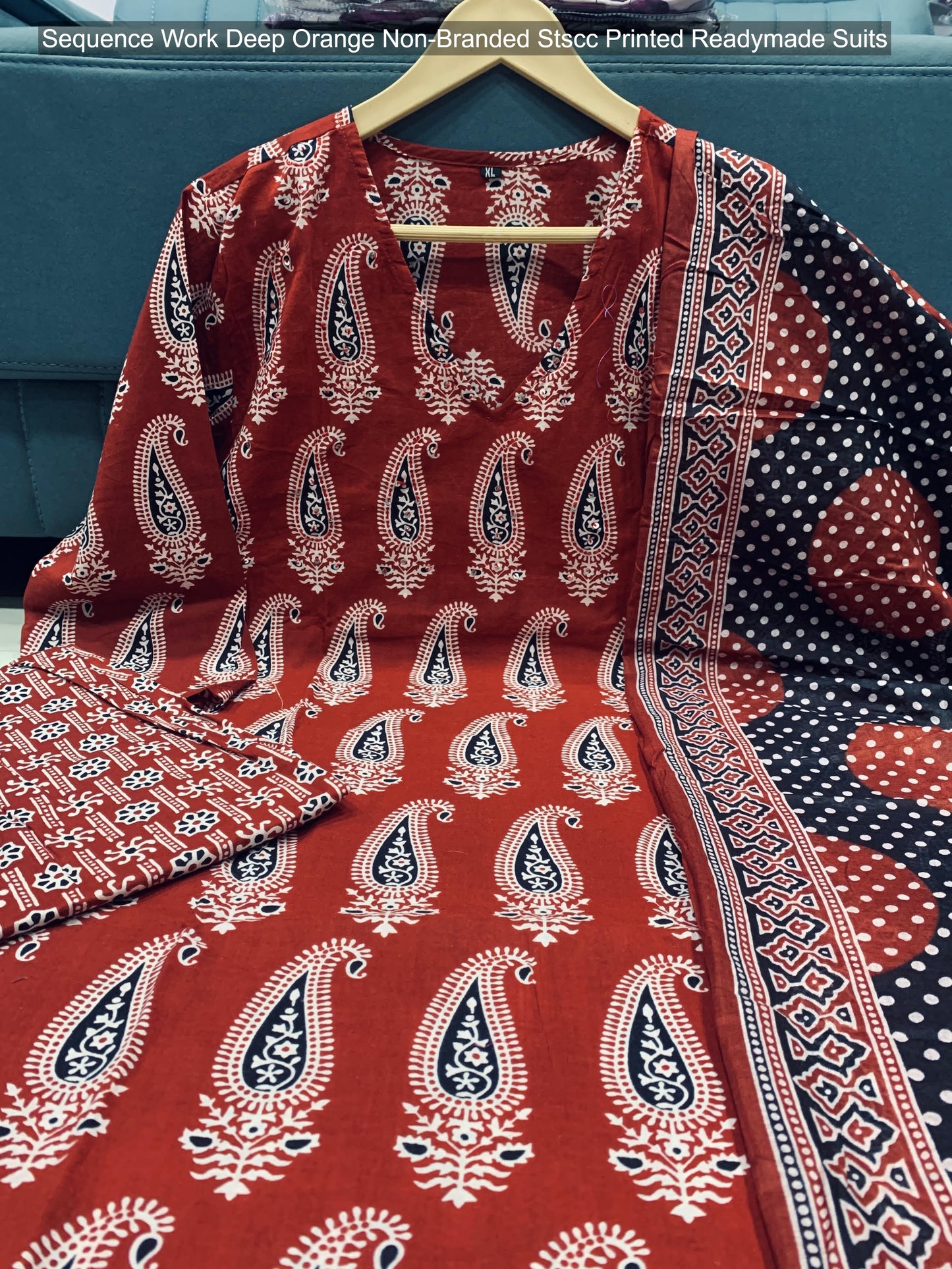 Sequence Work Deep Orange Non-Branded Stscc Printed Readymade Suits