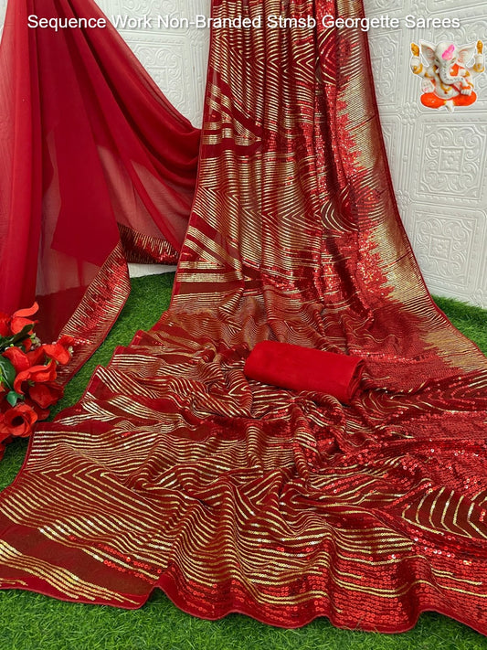 Sequence Work Non-Branded Stmsb Georgette Sarees