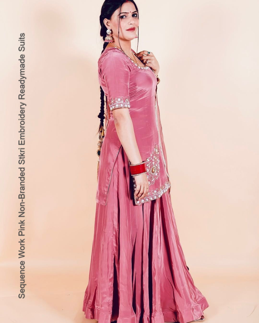 Sequence Work Pink Non-Branded Stkri Embroidery Readymade Suits