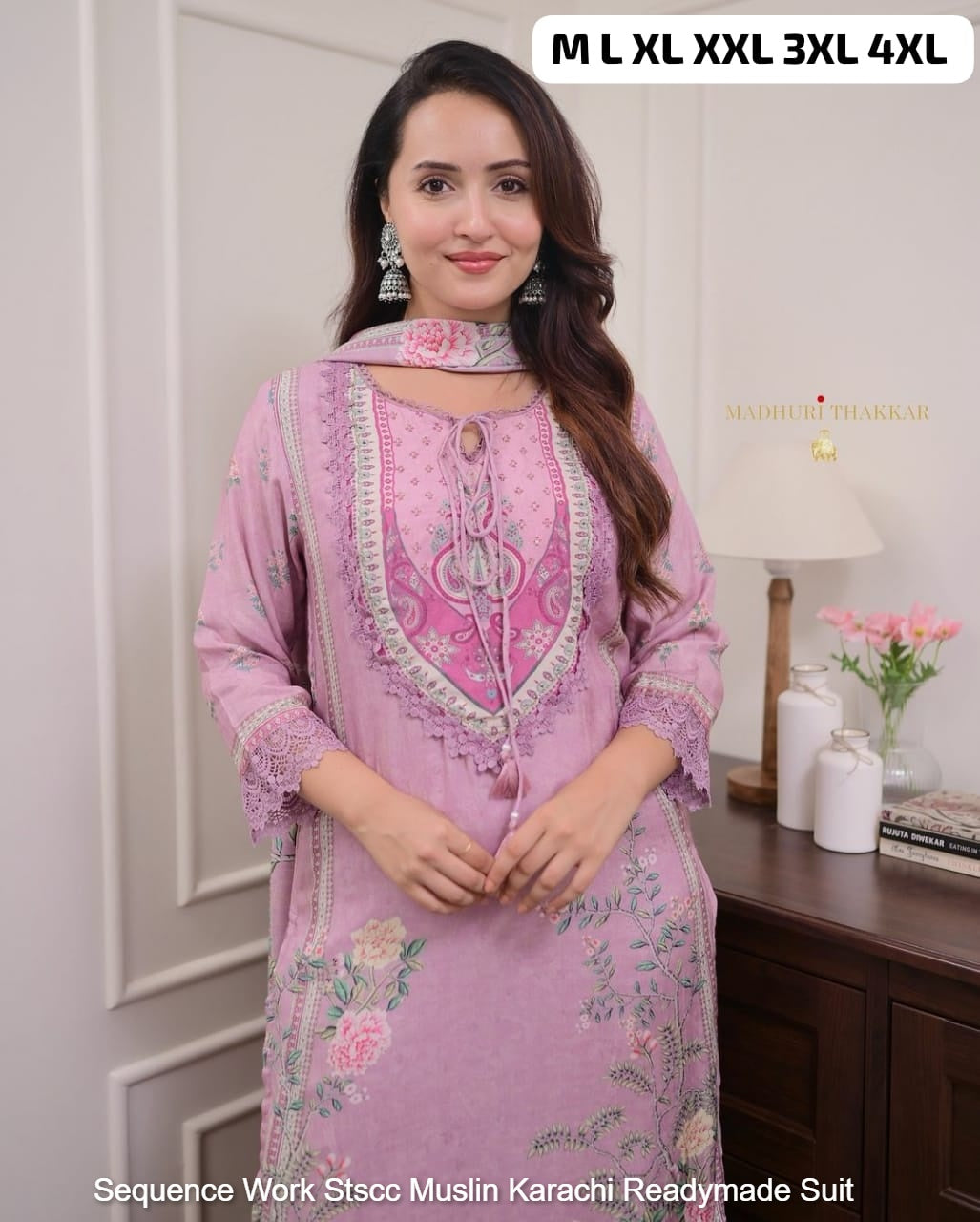 Sequence Work Stscc Muslin Karachi Readymade Suit